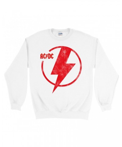 AC/DC Sweatshirt | Logo Lightning Bolt Red Distressed Sweatshirt $16.43 Sweatshirts