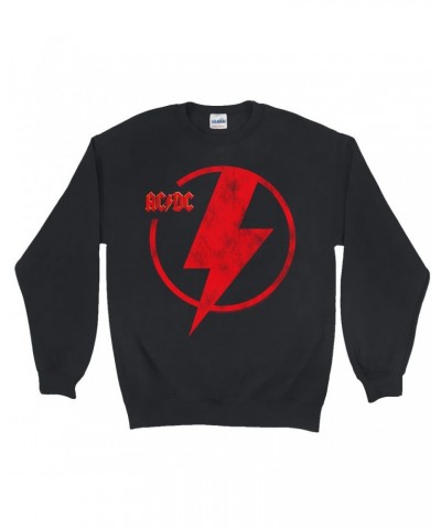 AC/DC Sweatshirt | Logo Lightning Bolt Red Distressed Sweatshirt $16.43 Sweatshirts