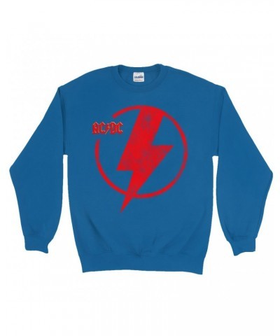 AC/DC Sweatshirt | Logo Lightning Bolt Red Distressed Sweatshirt $16.43 Sweatshirts