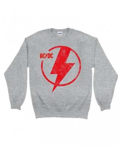 AC/DC Sweatshirt | Logo Lightning Bolt Red Distressed Sweatshirt $16.43 Sweatshirts