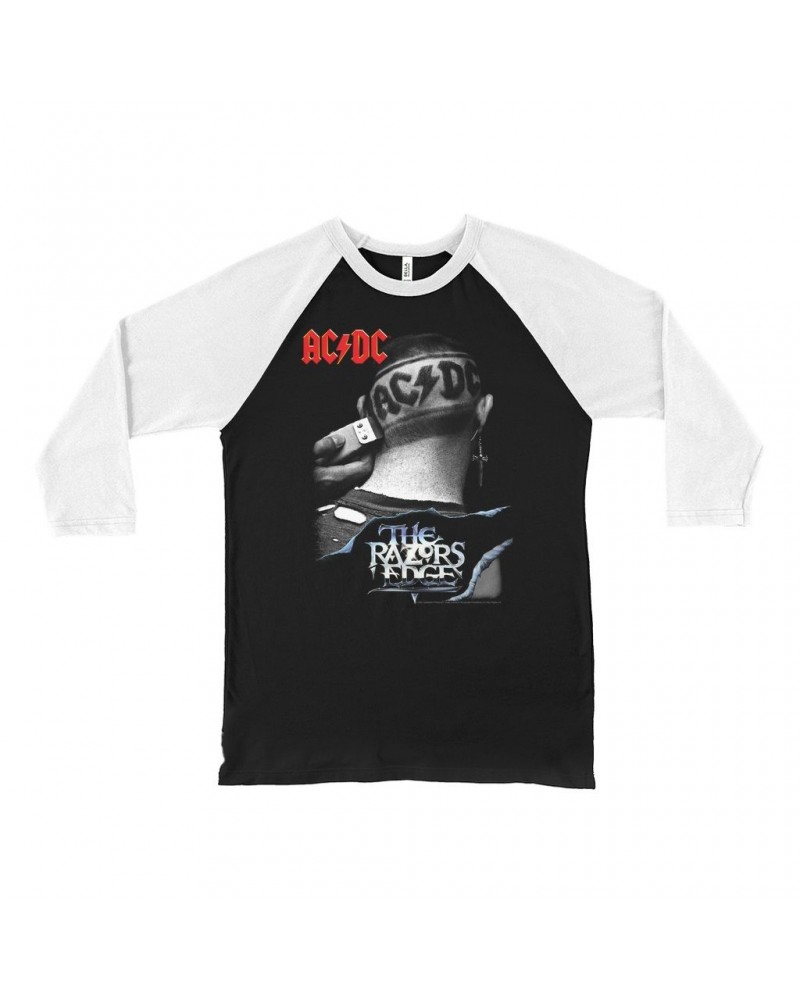 AC/DC 3/4 Sleeve Baseball Tee | The Razors Edge Haircut Image Shirt $9.88 Shirts