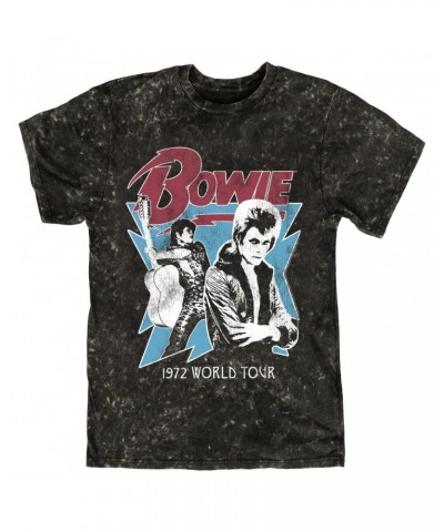 David Bowie T-shirt | 1972 World Tour Blue Design Distressed Mineral Wash Shirt $14.38 Shirts