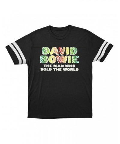 David Bowie T-Shirt | Rainbow Funky The Man Who Sold The World Logo Distressed Football Shirt $15.16 Shirts