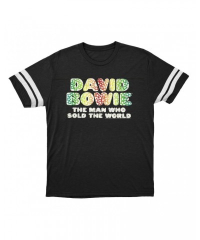 David Bowie T-Shirt | Rainbow Funky The Man Who Sold The World Logo Distressed Football Shirt $15.16 Shirts