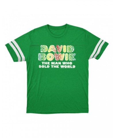 David Bowie T-Shirt | Rainbow Funky The Man Who Sold The World Logo Distressed Football Shirt $15.16 Shirts