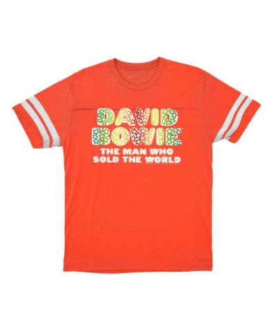 David Bowie T-Shirt | Rainbow Funky The Man Who Sold The World Logo Distressed Football Shirt $15.16 Shirts