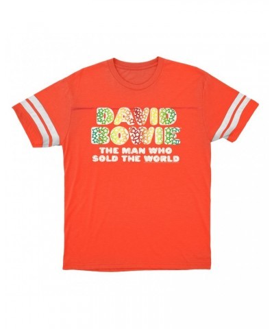 David Bowie T-Shirt | Rainbow Funky The Man Who Sold The World Logo Distressed Football Shirt $15.16 Shirts