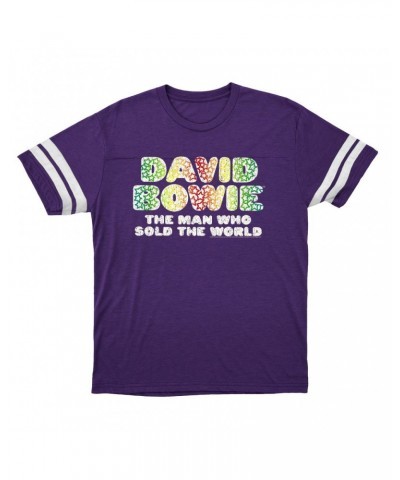 David Bowie T-Shirt | Rainbow Funky The Man Who Sold The World Logo Distressed Football Shirt $15.16 Shirts