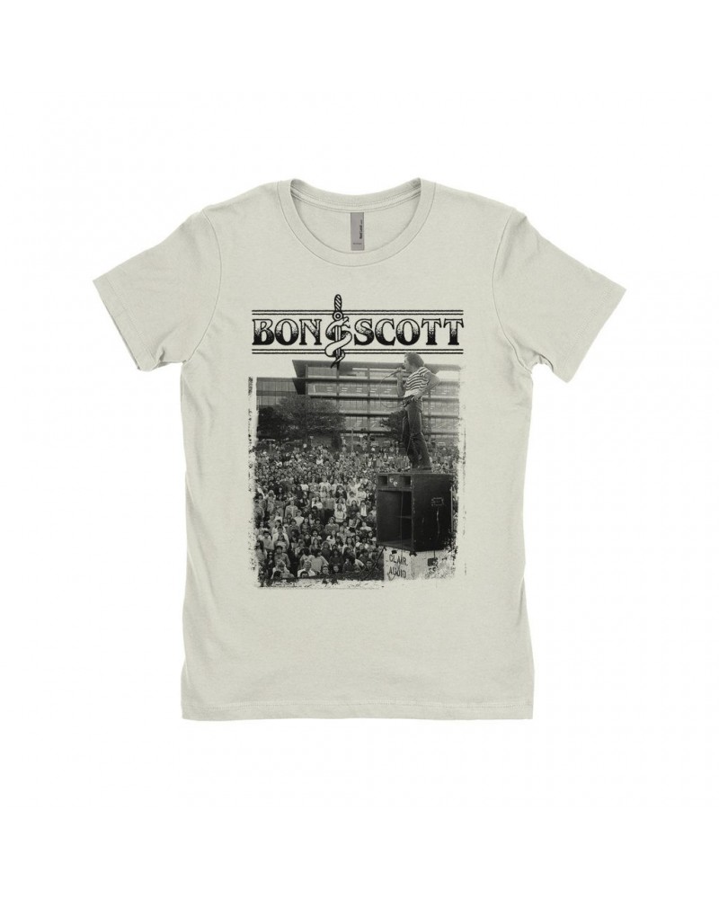 Bon Scott Ladies' Boyfriend T-Shirt | Black And White Snake & Dagger Concert Photo Shirt $8.98 Shirts