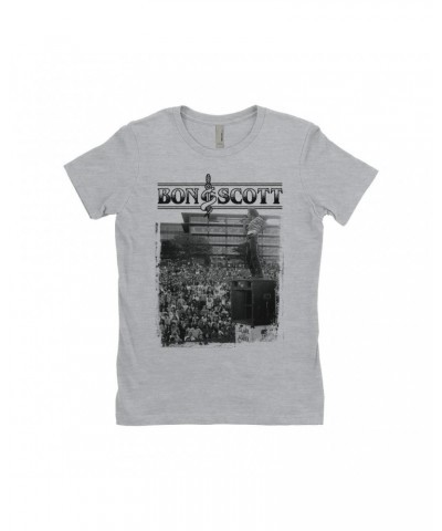 Bon Scott Ladies' Boyfriend T-Shirt | Black And White Snake & Dagger Concert Photo Shirt $8.98 Shirts