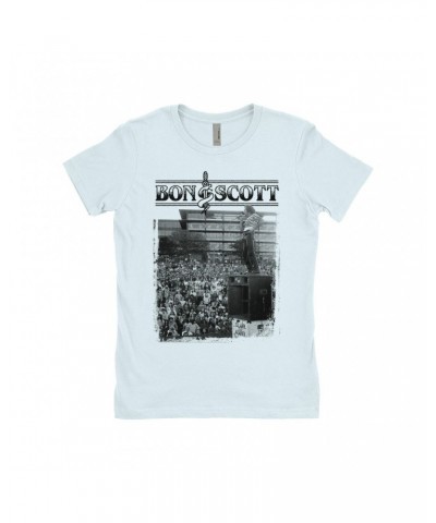 Bon Scott Ladies' Boyfriend T-Shirt | Black And White Snake & Dagger Concert Photo Shirt $8.98 Shirts