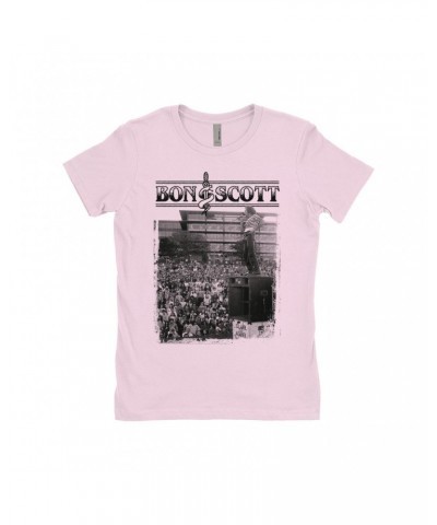 Bon Scott Ladies' Boyfriend T-Shirt | Black And White Snake & Dagger Concert Photo Shirt $8.98 Shirts