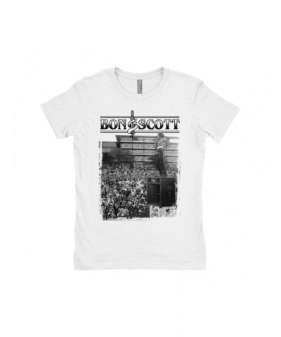 Bon Scott Ladies' Boyfriend T-Shirt | Black And White Snake & Dagger Concert Photo Shirt $8.98 Shirts