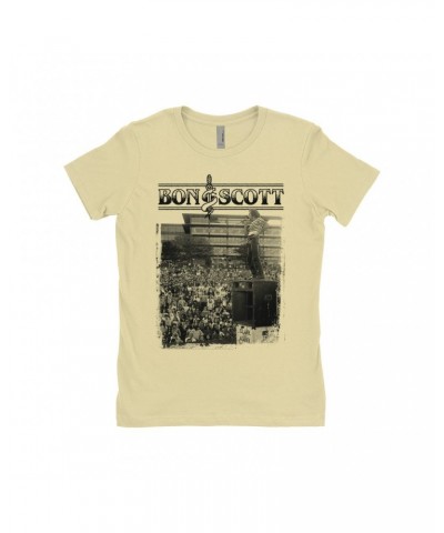 Bon Scott Ladies' Boyfriend T-Shirt | Black And White Snake & Dagger Concert Photo Shirt $8.98 Shirts