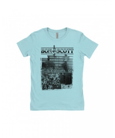 Bon Scott Ladies' Boyfriend T-Shirt | Black And White Snake & Dagger Concert Photo Shirt $8.98 Shirts