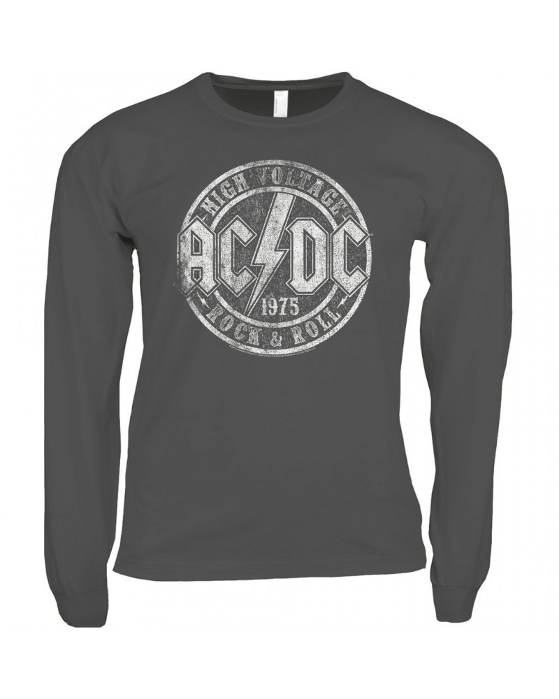 AC/DC Long Sleeve Shirt | Rock And Roll 1975 Stamped Design Distressed Shirt $14.08 Shirts