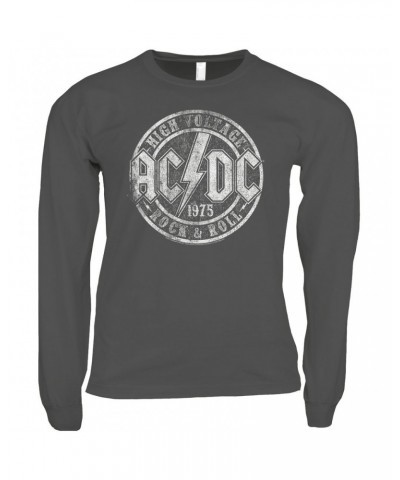 AC/DC Long Sleeve Shirt | Rock And Roll 1975 Stamped Design Distressed Shirt $14.08 Shirts