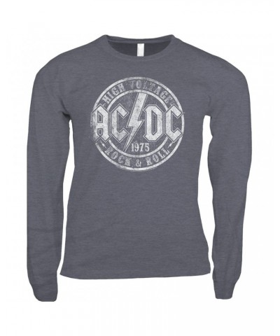 AC/DC Long Sleeve Shirt | Rock And Roll 1975 Stamped Design Distressed Shirt $14.08 Shirts