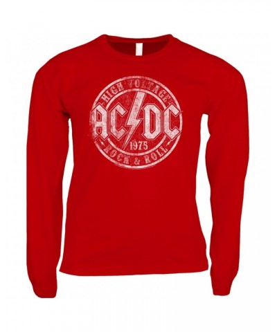 AC/DC Long Sleeve Shirt | Rock And Roll 1975 Stamped Design Distressed Shirt $14.08 Shirts