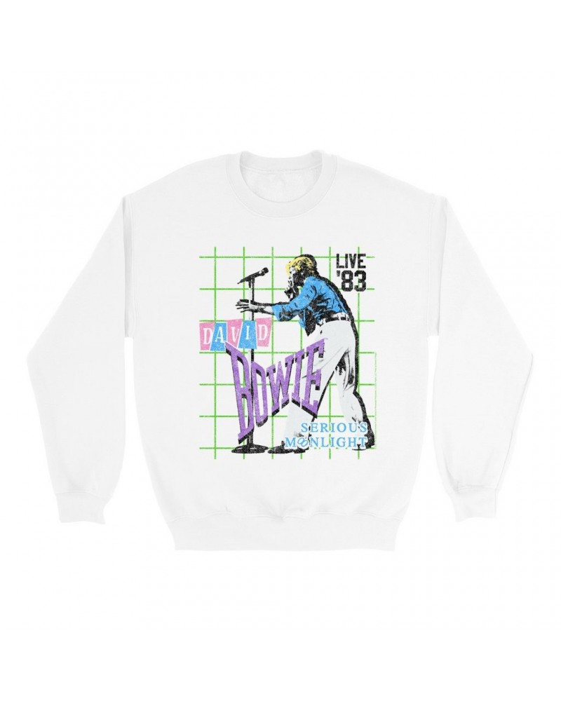 David Bowie Sweatshirt | LIVE In 1983 Serious Moonlight Sweatshirt $16.78 Sweatshirts