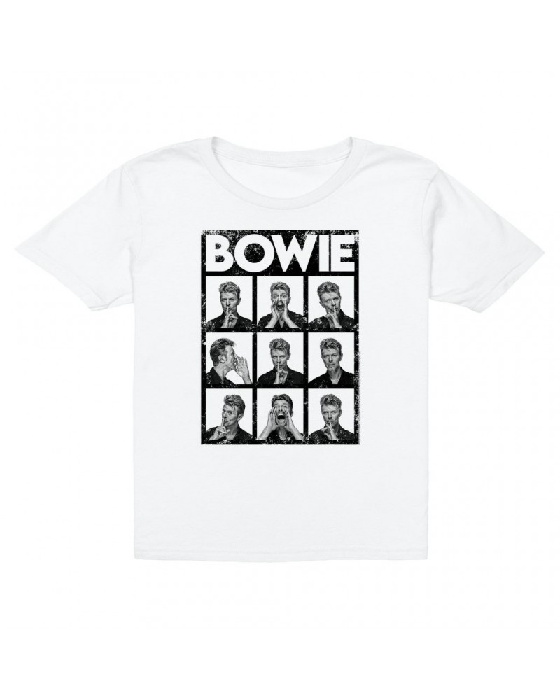 David Bowie Kids T-Shirt | Black And White Photo Shoot Collage Design Distressed Kids T-Shirt $9.98 Kids