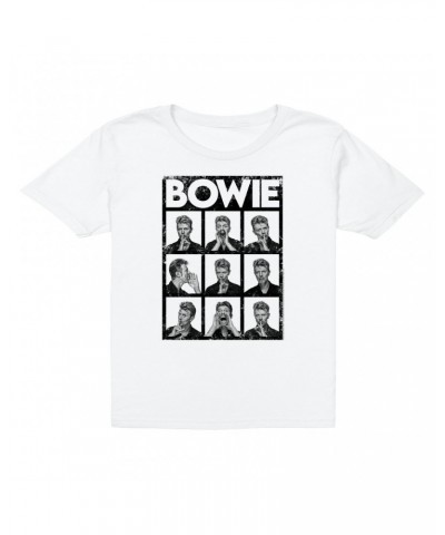 David Bowie Kids T-Shirt | Black And White Photo Shoot Collage Design Distressed Kids T-Shirt $9.98 Kids