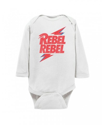 David Bowie Long Sleeve Bodysuit | Rebel Rebel Lightning Bolt Distressed Bodysuit $12.72 Shirts