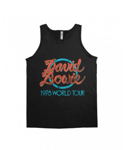 David Bowie Unisex Tank Top | Turquoise 1978 World Tour Distressed Shirt $8.98 Shirts