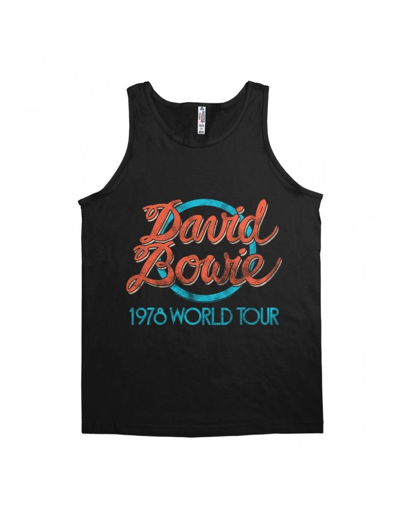 David Bowie Unisex Tank Top | Turquoise 1978 World Tour Distressed Shirt $8.98 Shirts