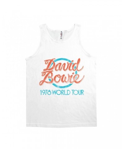 David Bowie Unisex Tank Top | Turquoise 1978 World Tour Distressed Shirt $8.98 Shirts